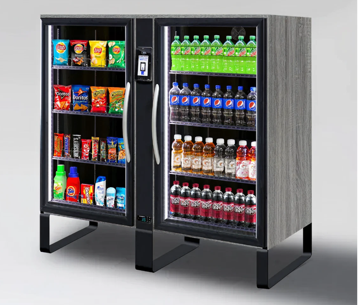 Beverages and snacks in vending machine